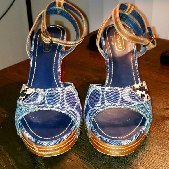 Coach Lynda Patchwork Leather Denim Snake Wedge 8 - Picture 7 of 16